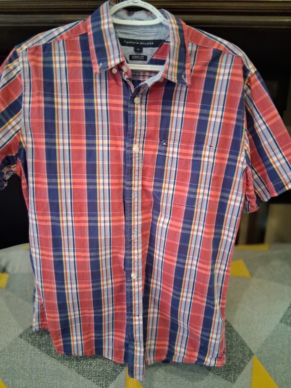 Tommy Hilfiger Red, Blue & White Plaid Short-Sleeve Button-Down